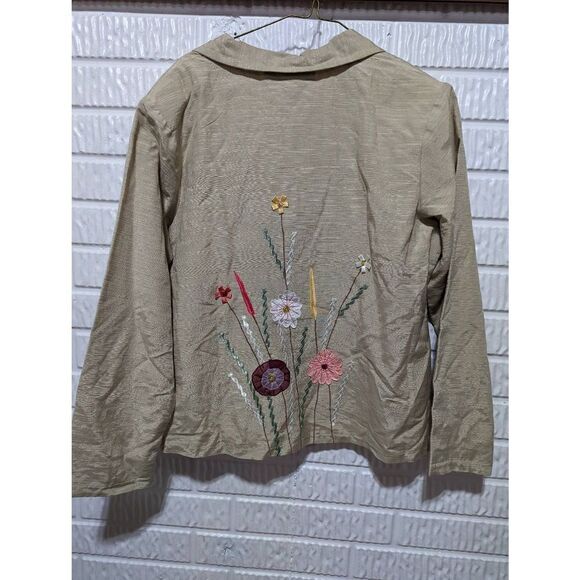 Indigo Moon Women's Tan Button Front Artsy Floral Applique Jacket Large NWT - Picture 4 of 7